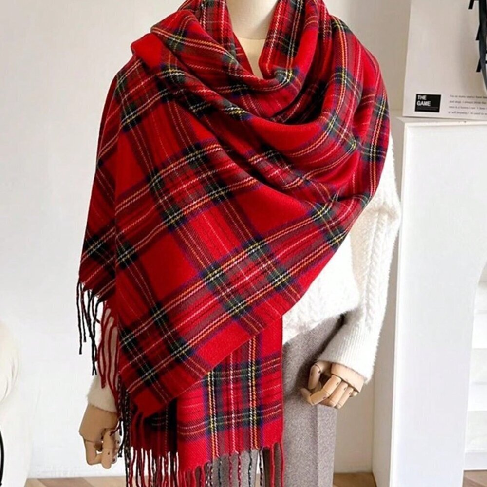 Red Collegiate Women's Plaid Faux Cashmere Scarf